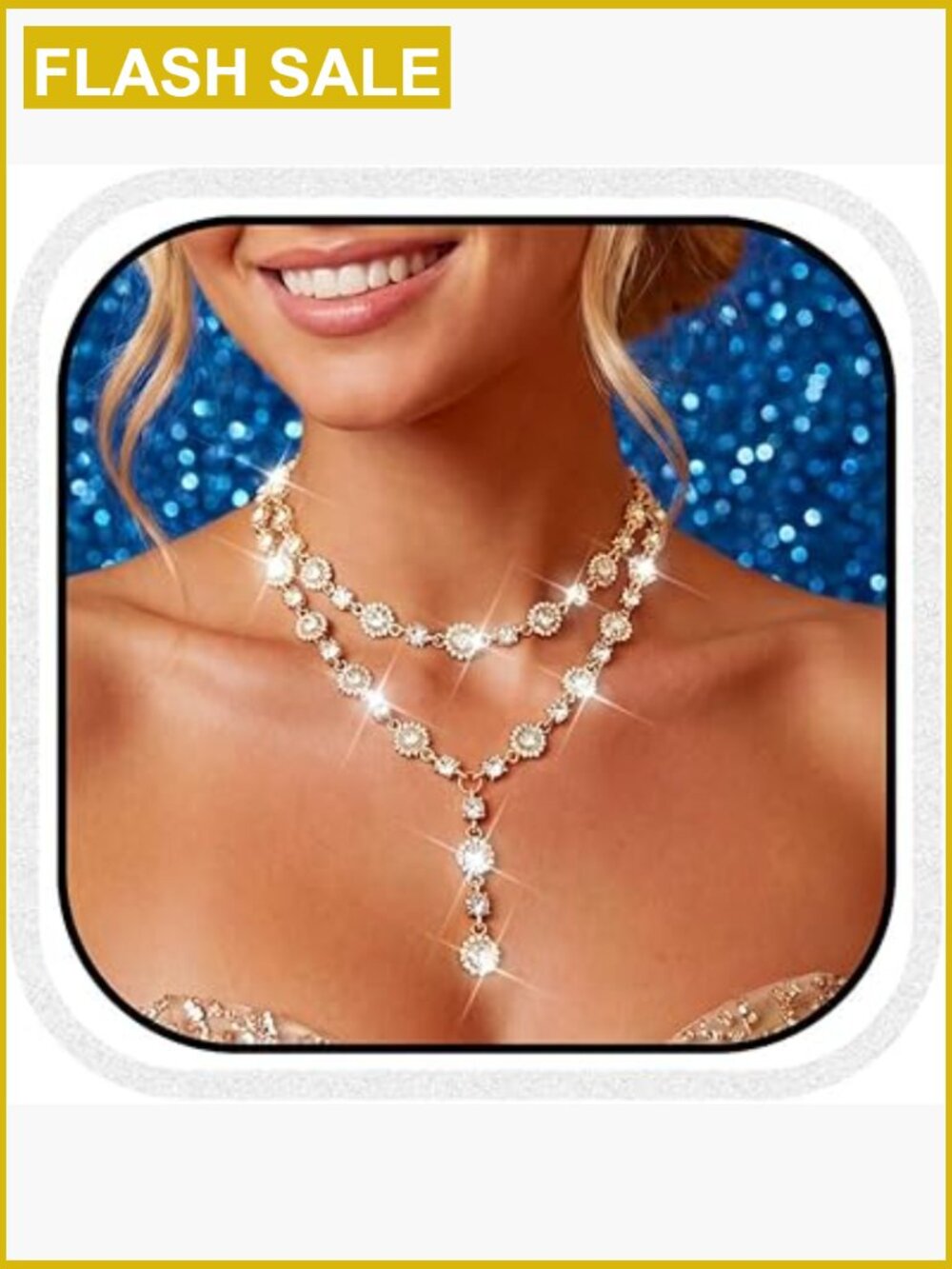 Gold Rhinestone Choker Necklace for Women - Prom Wedding Costume Jewelry